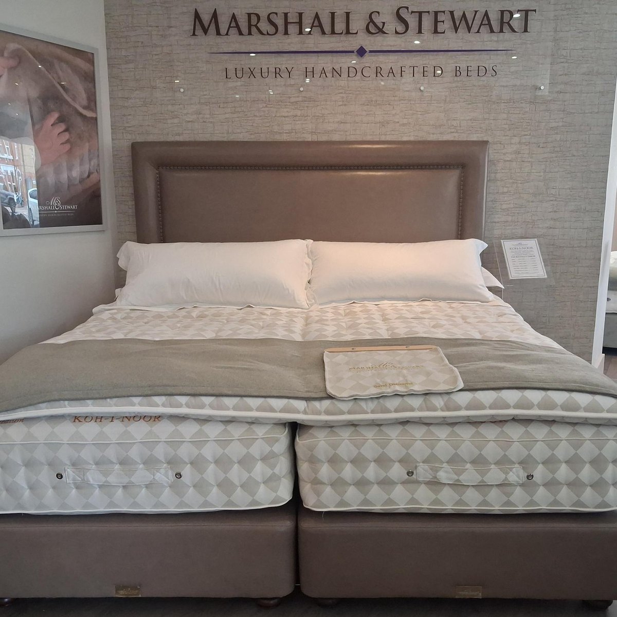 Marshall & Stewart Koh-I-Noor emperor divan set with leather headboard in the King's Road showroom